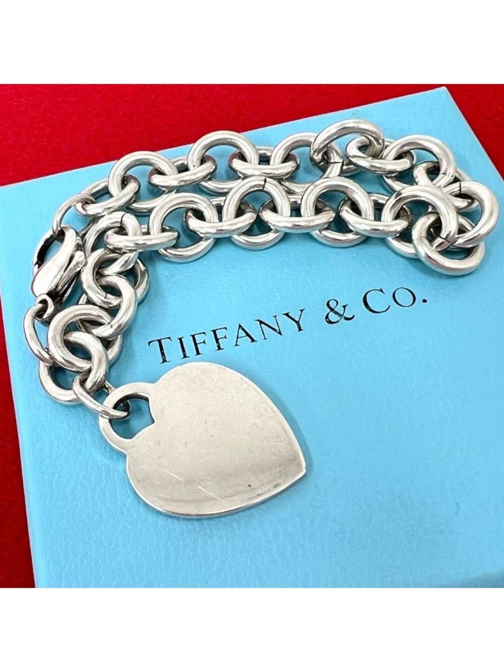 Tiffany & Co Return to Heart Tag Bracelet 925 Sterling Silver Chain Bangle